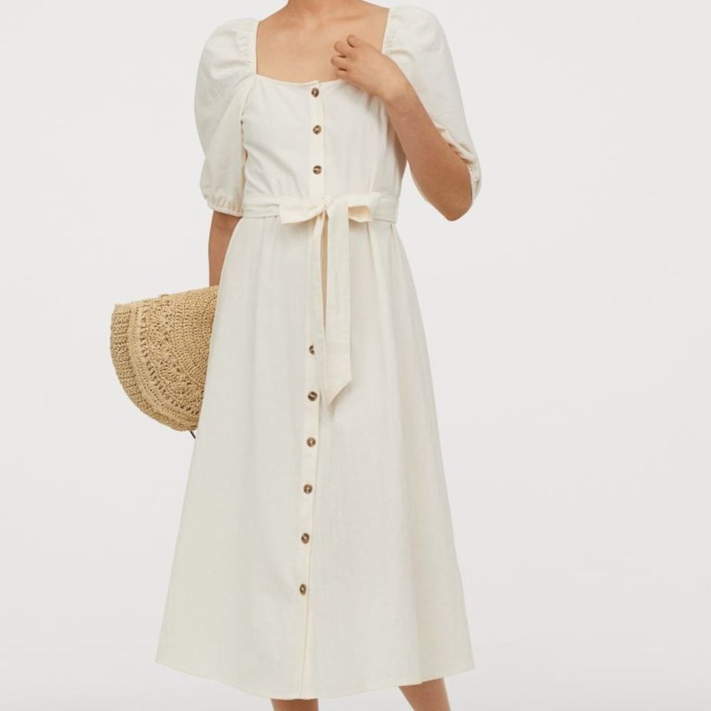 H&M Creped Cotton Dress in Cream